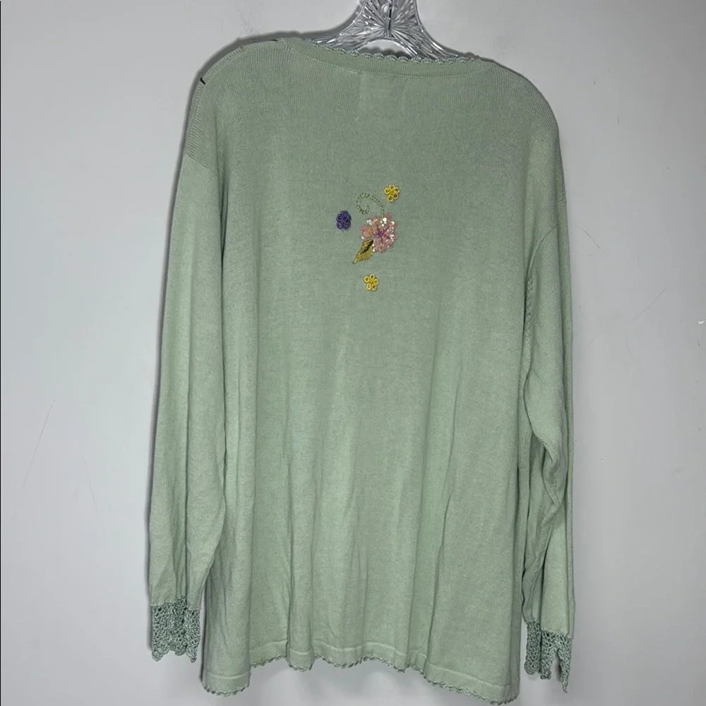 Storybook Knits Pastel Green Cardigan Floral Embroidery Sequins Plus Size 3X - Picture 5 of 12